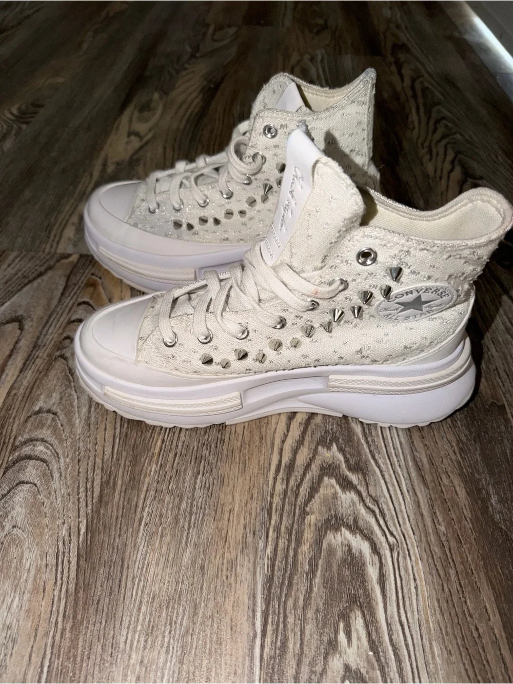 Converse White High-Top Platform Sneakers with Stud Accents